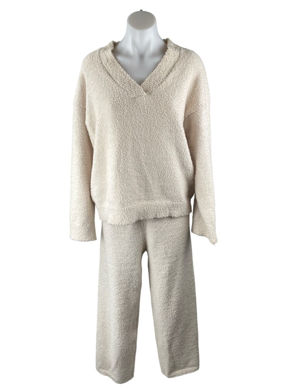PrettyGarden Women's Fuzzy Sweater Wide Leg Pants Lounge Pajama Sleepwear Set S